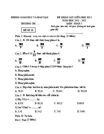 25 Đề khảo sát giữa học kì 1 năm học 2021-2022 môn Toán Lớp 5 - Đề số 18