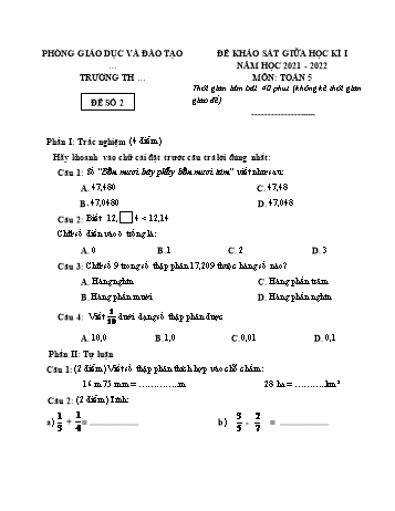 25 Đề khảo sát giữa học kì I năm học 2021-2022 môn Toán Lớp 5 - Đề số 2