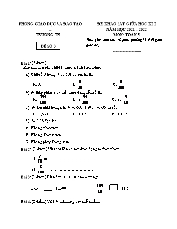 25 Đề khảo sát giữa học kì I năm học 2021-2022 môn Toán Lớp 5 - Đề số 3