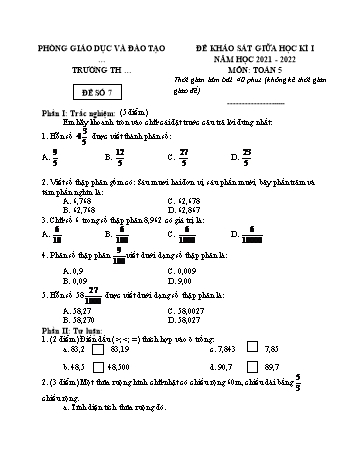25 Đề khảo sát giữa học kì I năm học 2021-2022 môn Toán Lớp 5 - Đề số 7