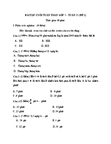 Bài tập cuối tuần môn Toán Lớp 5 - Tuần 25