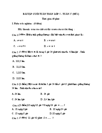 Bài tập cuối tuần môn Toán Lớp 5 - Tuần 27