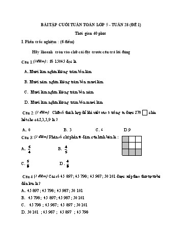 Bài tập cuối tuần môn Toán Lớp 5 - Tuần 28