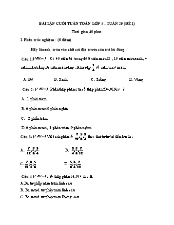 Bài tập cuối tuần môn Toán Lớp 5 - Tuần 29