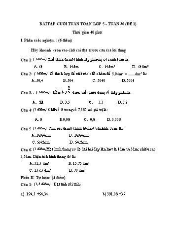 Bài tập cuối tuần môn Toán Lớp 5 - Tuần 30