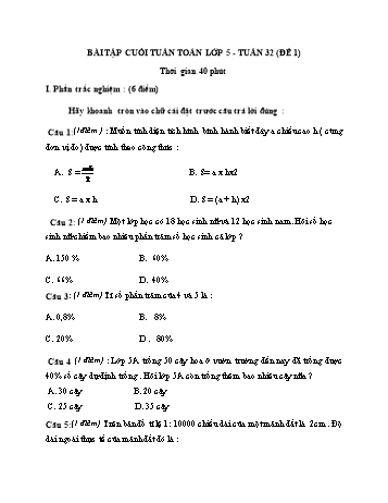 Bài tập cuối tuần môn Toán Lớp 5 - Tuần 32