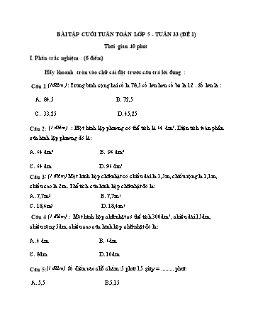 Bài tập cuối tuần môn Toán Lớp 5 - Tuần 33
