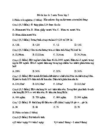Đề thi học kì 2 môn Toán Lớp 5 (Có đáp án)