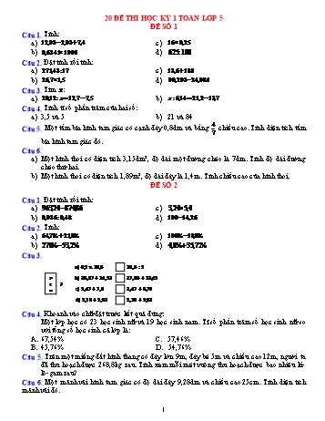 20 Đề thi học kì 1 Toán Lớp 5 (Có đáp án)