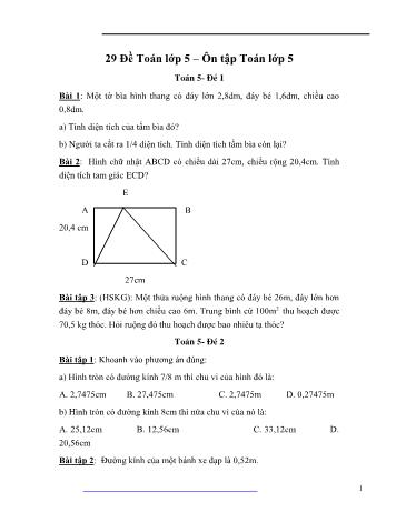 29 Đề ôn tập Toán Lớp 5