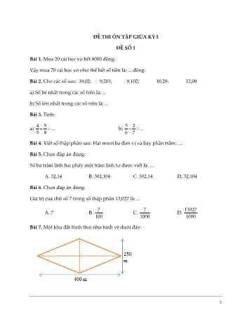 5 Đề thi ôn tập giữa học kì 1 Toán Lớp 5