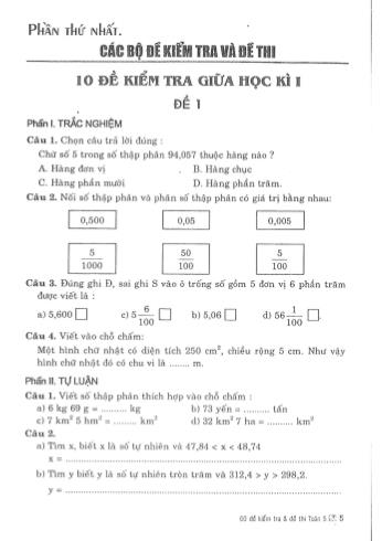 60 Đề kiểm tra và đề thi Toán Lớp 5