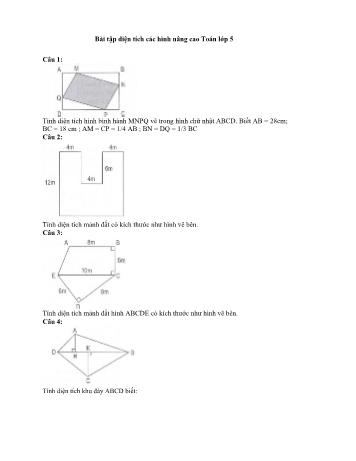 Bài tập nâng cao Toán Lớp 5 - Bài tập diện tích các hình