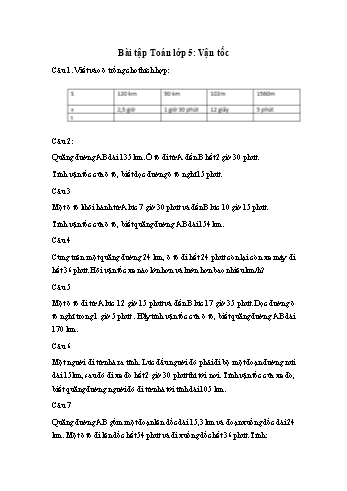 Bài tập Toán Lớp 5 - Vận tốc