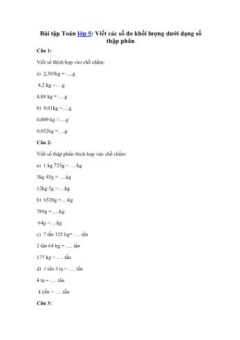 Bài tập Toán Lớp 5 - Viết các số đo khối lượng dưới dạng số thập phân