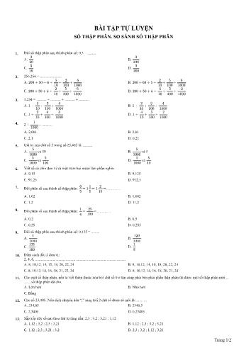 Bài tập tự luyện Toán Lớp 5 - Số thập phân. So sánh số thập phân