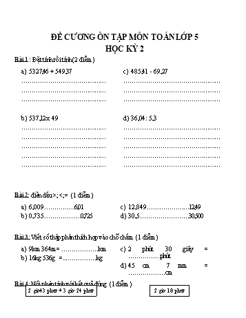 Đề cương ôn tập học kì 2 môn Toán Lớp 5