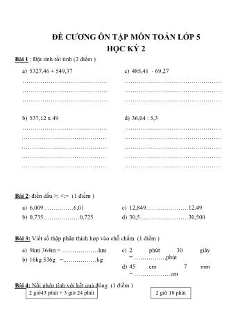 Đề cương ôn tập học kì 2 Toán Lớp 5