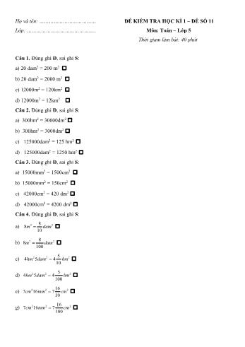 Đề kiểm tra học kì 1 Toán Lớp 5 - Đề số 11 (Có đáp án)