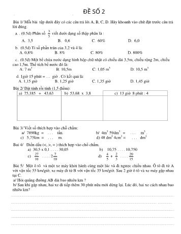 Đề ôn tập cuối kì 2 Toán Lớp 5 - Đề số 2