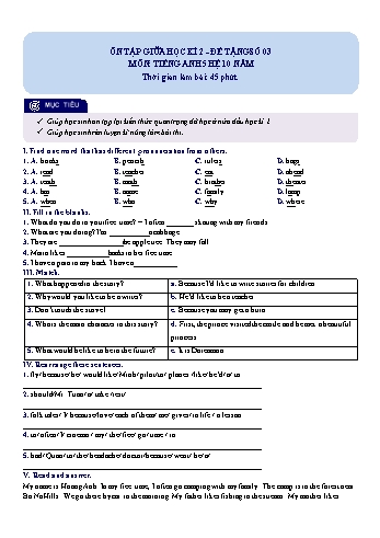 Đề ôn tập giữa học kì 2 Tiếng Anh Lớp 5 hệ 10 năm - Đề số 3 (Có hướng dẫn giải)