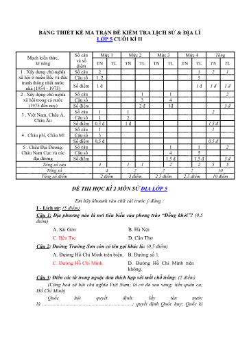 Đề thi cuối học ki 2 Lịch sử và Địa lí Lớp 5 (Có hướng dẫn chấm)