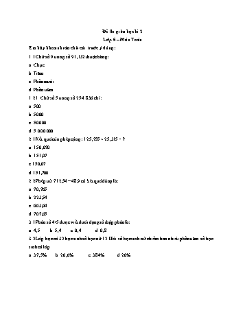 Đề thi giữa học kì 2 Toán Lớp 5 (Có hướng dẫn)