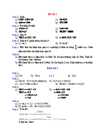 Đề thi học kì 1 Toán Lớp 5 - Đề số 1 (Có đáp án)