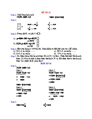 Đề thi học kì 1 Toán Lớp 5 - Đề số 10 (Có đáp án)