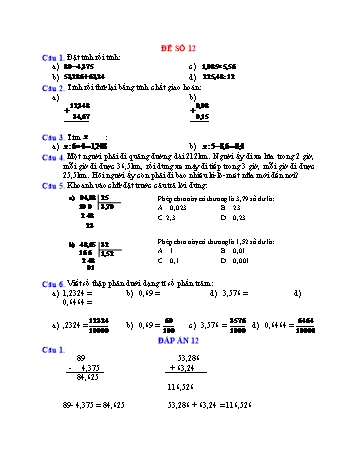 Đề thi học kì 1 Toán Lớp 5 - Đề số 12 (Có đáp án)