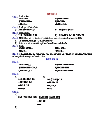 Đề thi học kì 1 Toán Lớp 5 - Đề số 14 (Có đáp án)