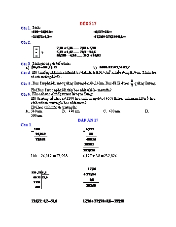 Đề thi học kì 1 Toán Lớp 5 - Đề số 17 (Có đáp án)