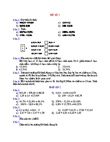 Đề thi học kì 1 Toán Lớp 5 - Đề số 2 (Có đáp án)