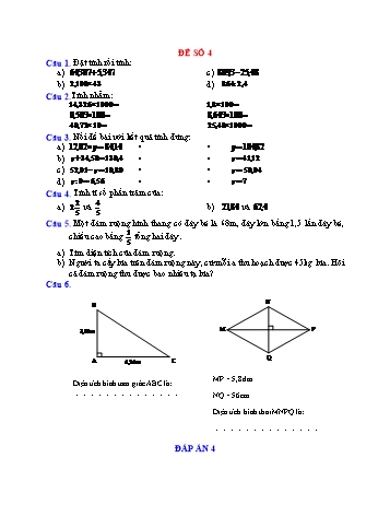 Đề thi học kì 1 Toán Lớp 5 - Đề số 4 (Có đáp án)