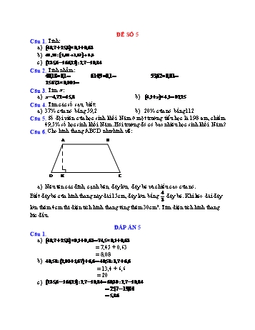 Đề thi học kì 1 Toán Lớp 5 - Đề số 5 (Có đáp án)