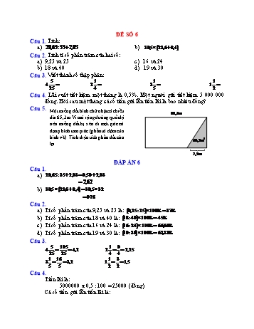 Đề thi học kì 1 Toán Lớp 5 - Đề số 6 (Có đáp án)