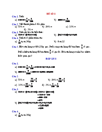 Đề thi học kì 1 Toán Lớp 5 - Đề số 8 (Có đáp án)