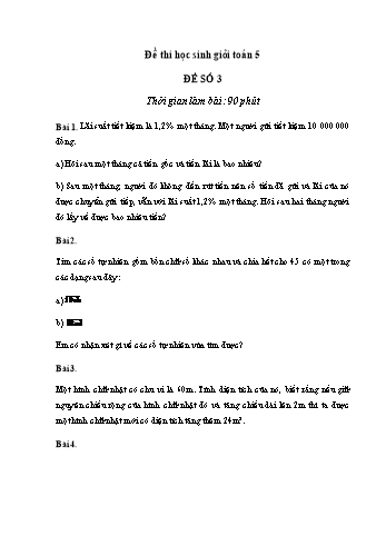 Đề thi học sinh giỏi môn Toán Lớp 5 - Đề số 3 (Có đáp án)