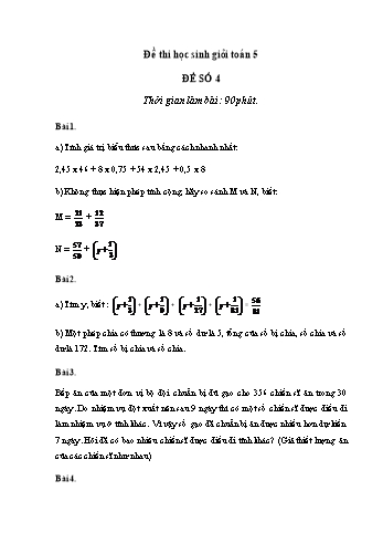 Đề thi học sinh giỏi môn Toán Lớp 5 - Đề số 4 (Có đáp án)