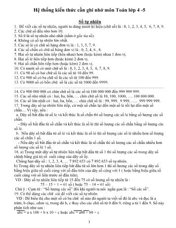 Hệ thống kiến thức cần ghi nhớ môn Toán Lớp 4+5