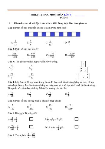 Phiếu tự học Toán Lớp 5 - Tuần 1