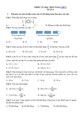 Phiếu tự học Toán Lớp 5 - Tuần 4