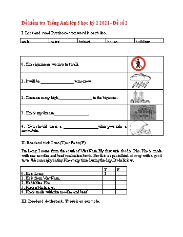 Đề kiểm tra học kì 2 Tiếng Anh Lớp 5 - Đề số 2 - Năm học 2021-2022 (Có đáp án)