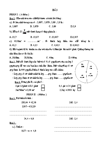 Đề ôn tập cuối năm Toán Lớp 5 - Đề 3