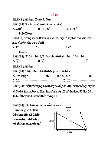 Đề ôn tập tổng hợp kiến thức Toán Lớp 5 - Đề 10