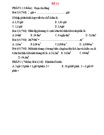 Đề ôn tập tổng hợp kiến thức Toán Lớp 5 - Đề 14