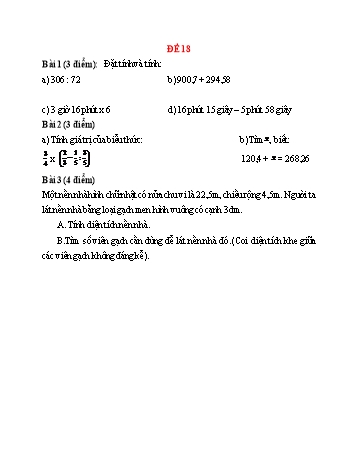Đề ôn tập tổng hợp kiến thức Toán Lớp 5 - Đề 18