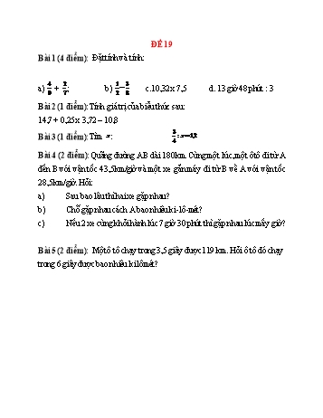 Đề ôn tập tổng hợp kiến thức Toán Lớp 5 - Đề 19