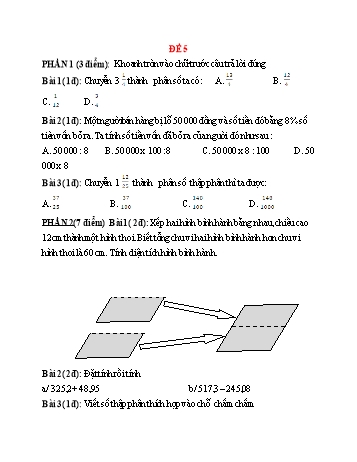 Đề ôn tập tổng hợp kiến thức Toán Lớp 5 - Đề 5