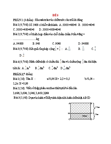 Đề ôn tập tổng hợp kiến thức Toán Lớp 5 - Đề 6